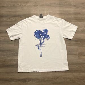 H&M White Tee with Blue Floral Design